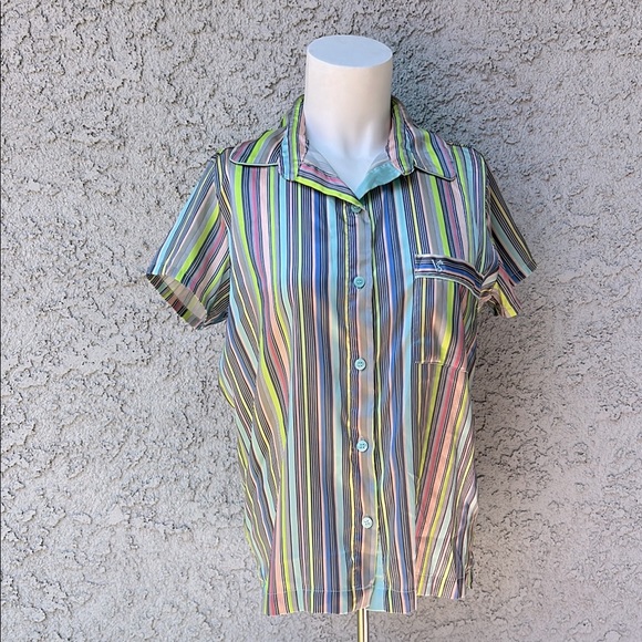 Victoria's Secret Other - Victoria's Secret Multicolor Striped Satin Button Down Sleep Shirt Pajama Top XS